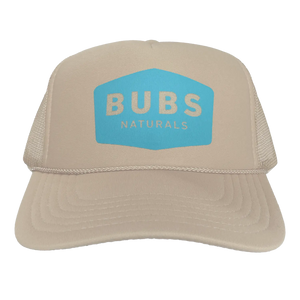 BUBS Naturals Trucker Hat Cream Worn by a Girl Hiking
