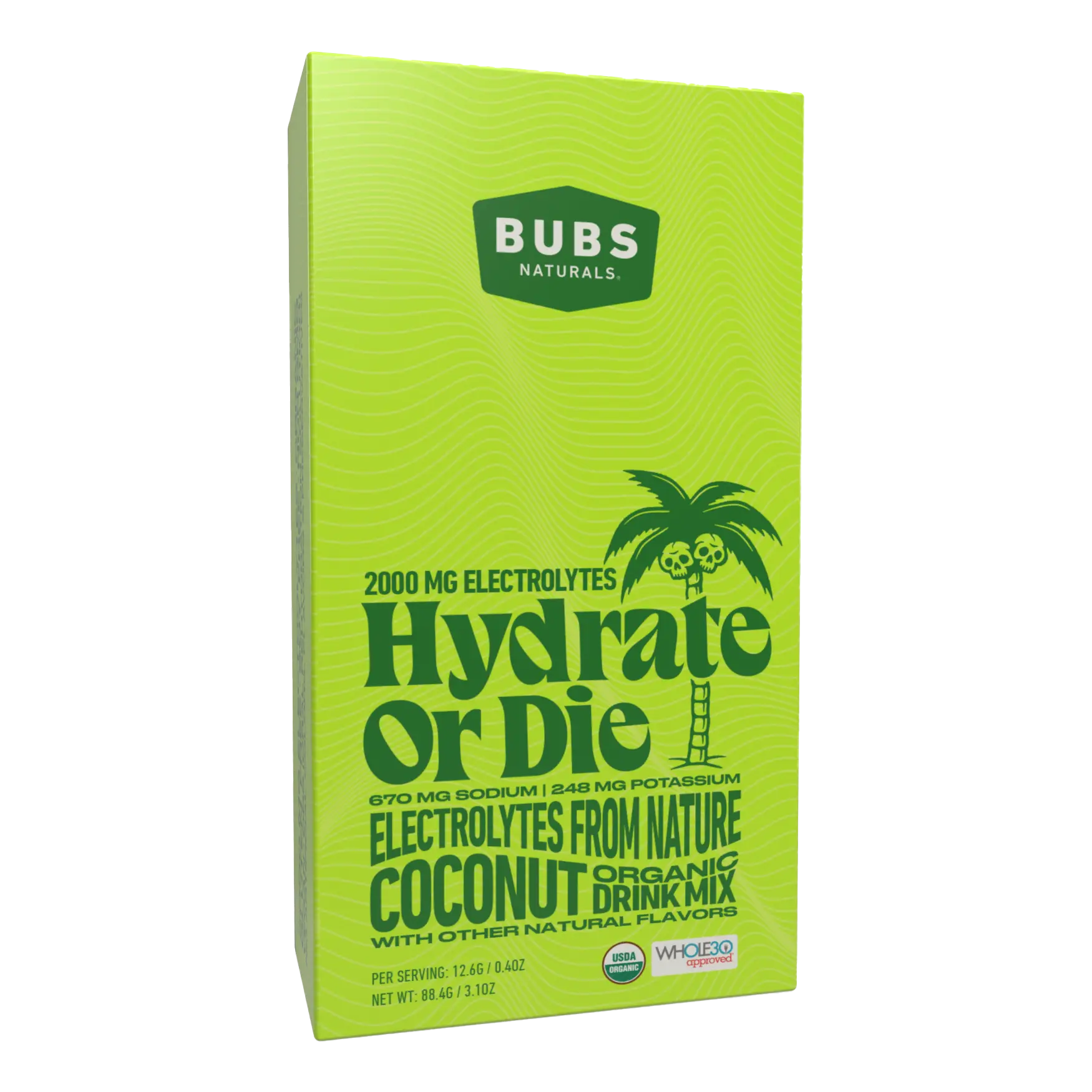 BUBS Naturals Hydrate or Die Electrolyte Cartons, Coconut Front