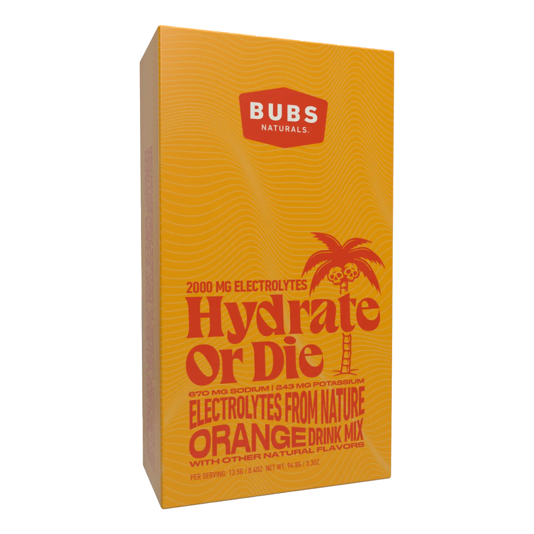 BUBS Naturals Hydrate or Die Electrolyte Cartons, Orange Front