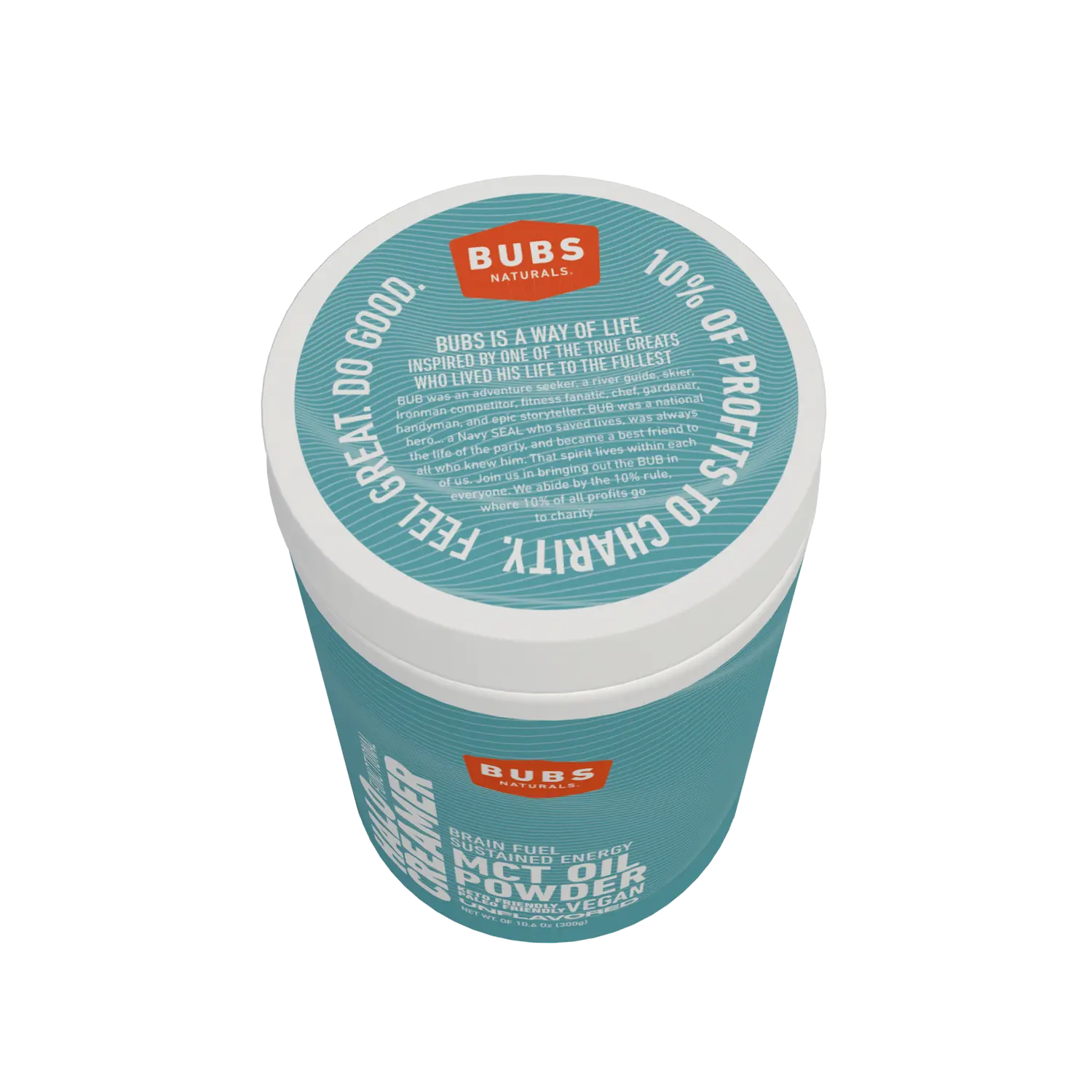 BUBS Naturals MCT Oil Powder, Vegan Halo Functional Creamer, 10oz tub, top
