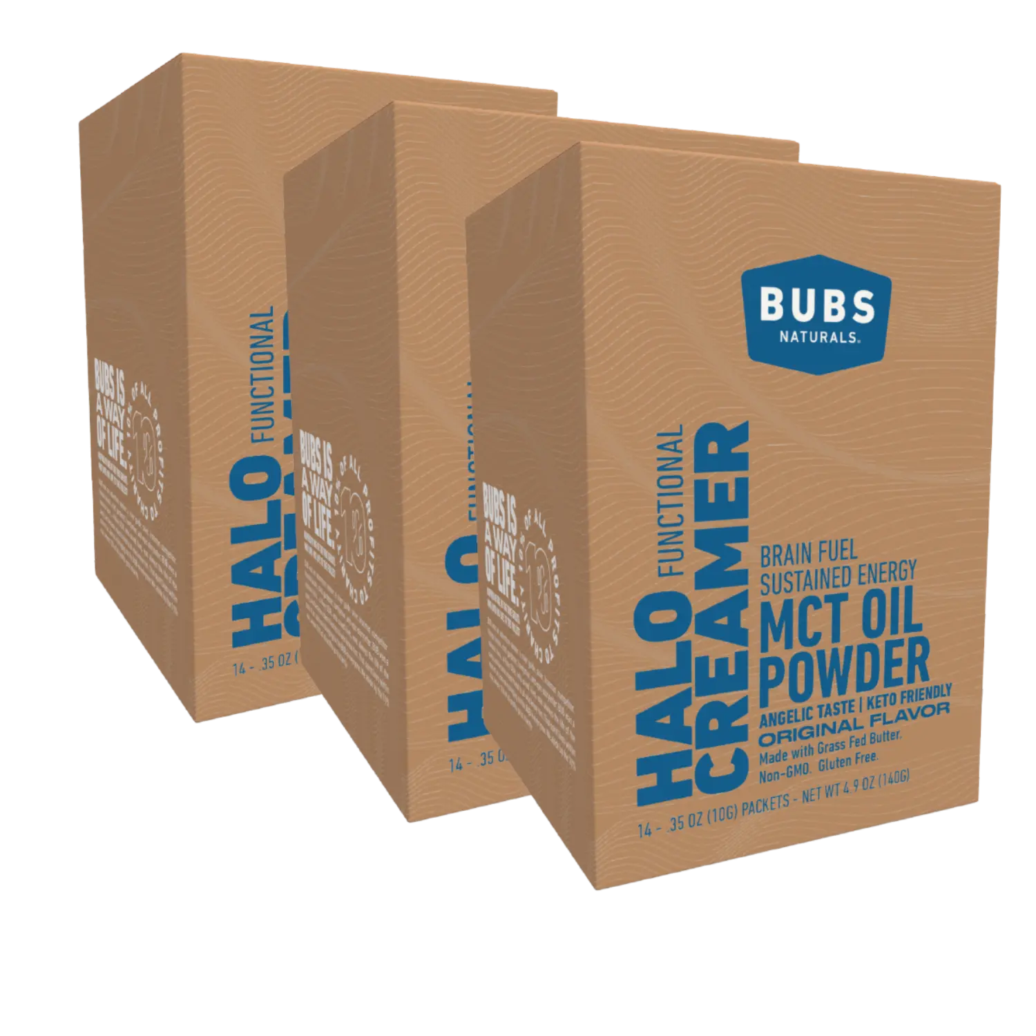 BUBS Naturals Halo Creamer with MCT Oil Powder and Grass Fed Butter,  14ct travel pack, bundle of 3