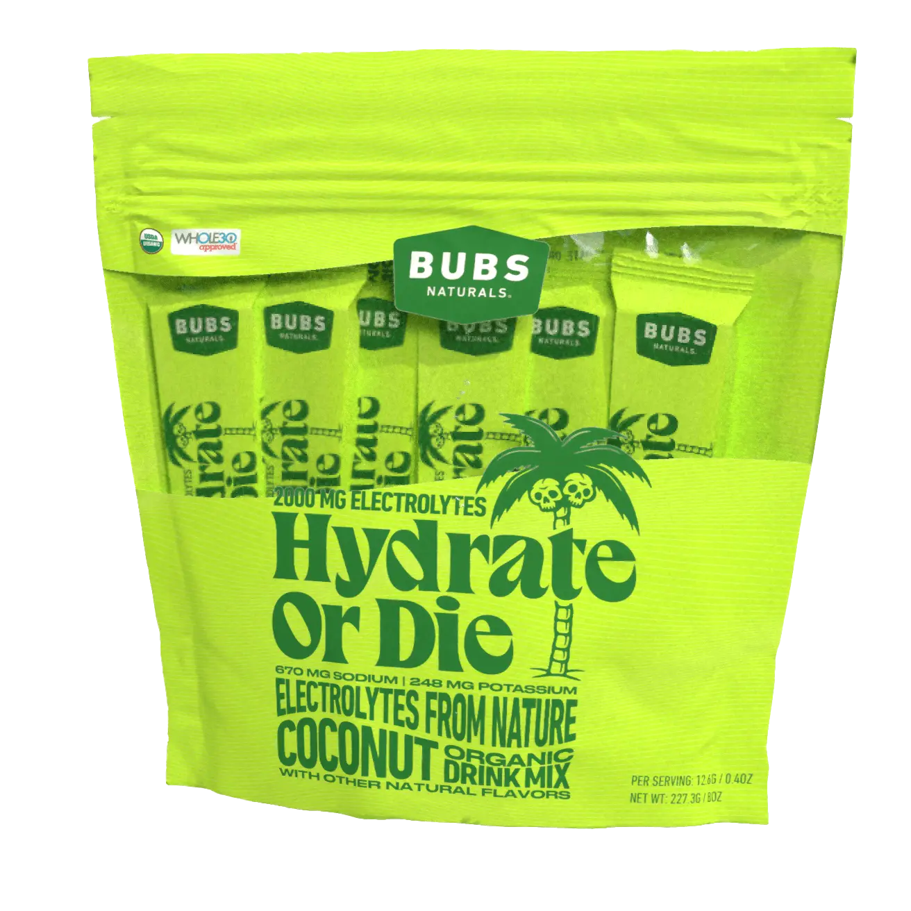 BUBS Naturals Hydrate or Die 18 Ct Coconut Flavor, Front