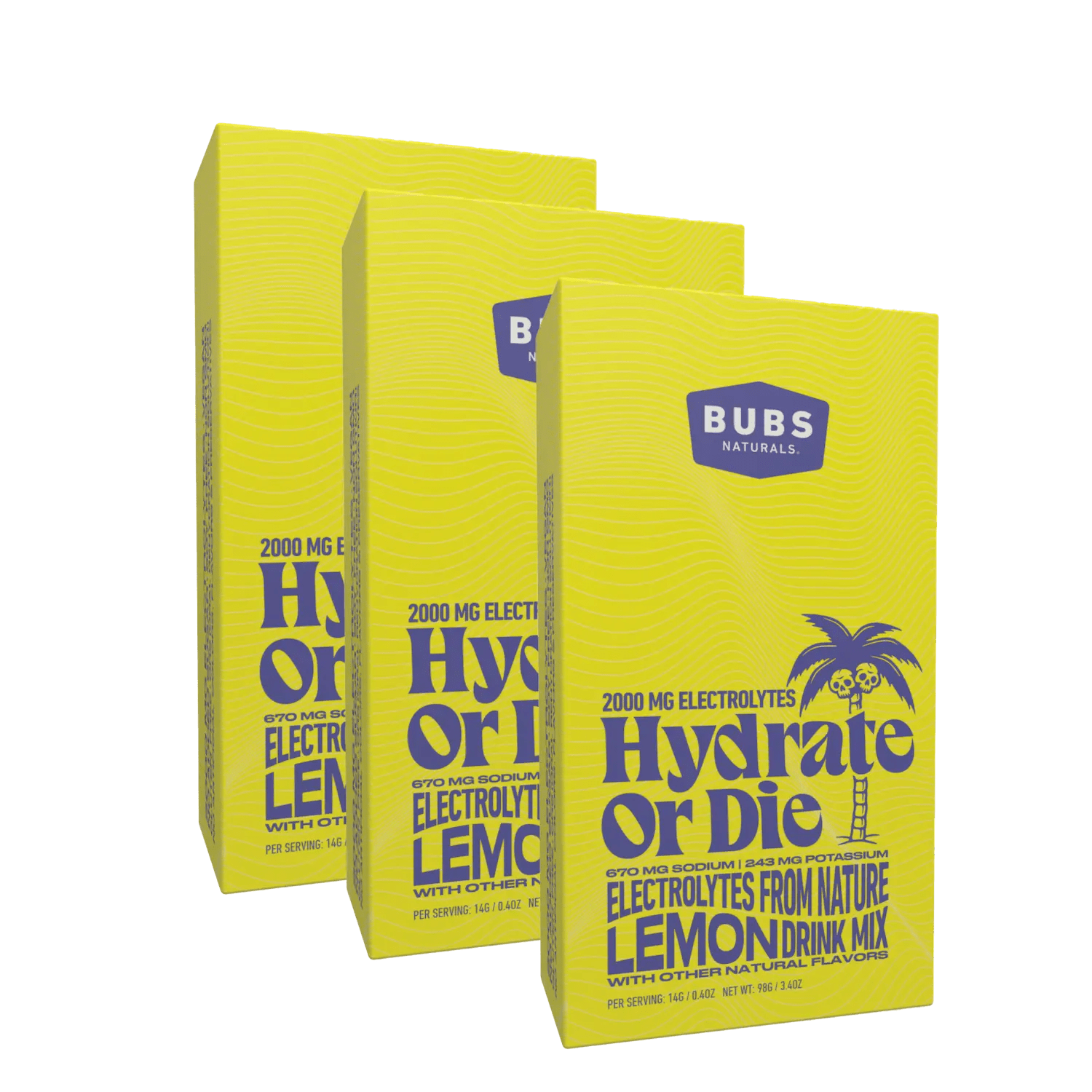 BUBS Naturals Hydrate or Die Electrolyte Cartons, Lemon, bundle of 3