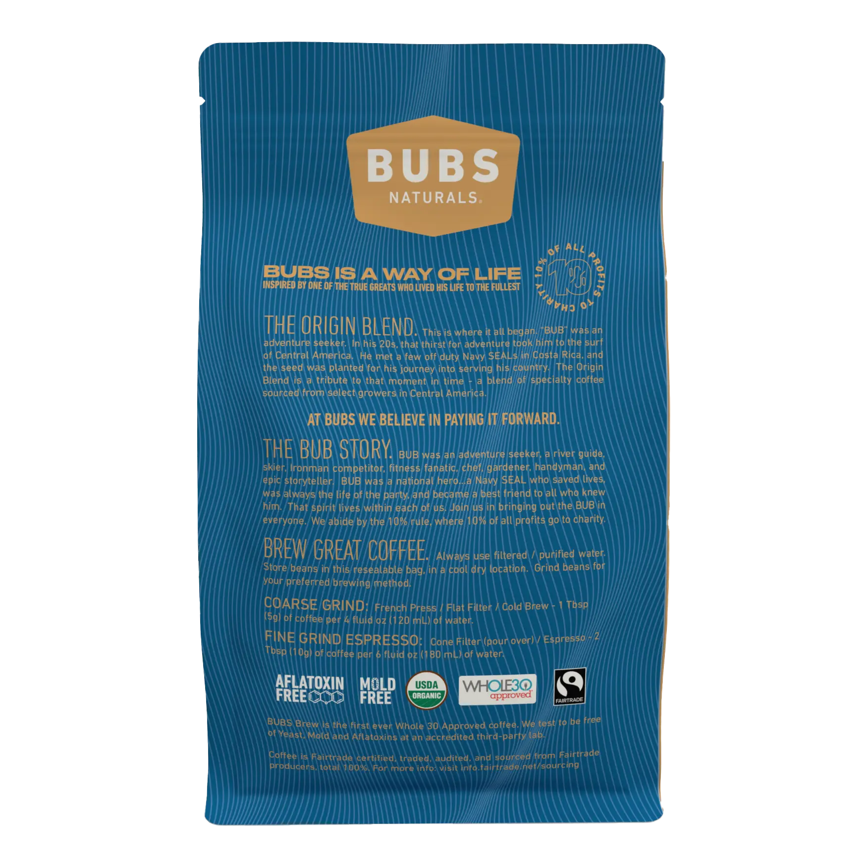 BUBS Brew Origin Specialty Coffee - Dark Roast, Back