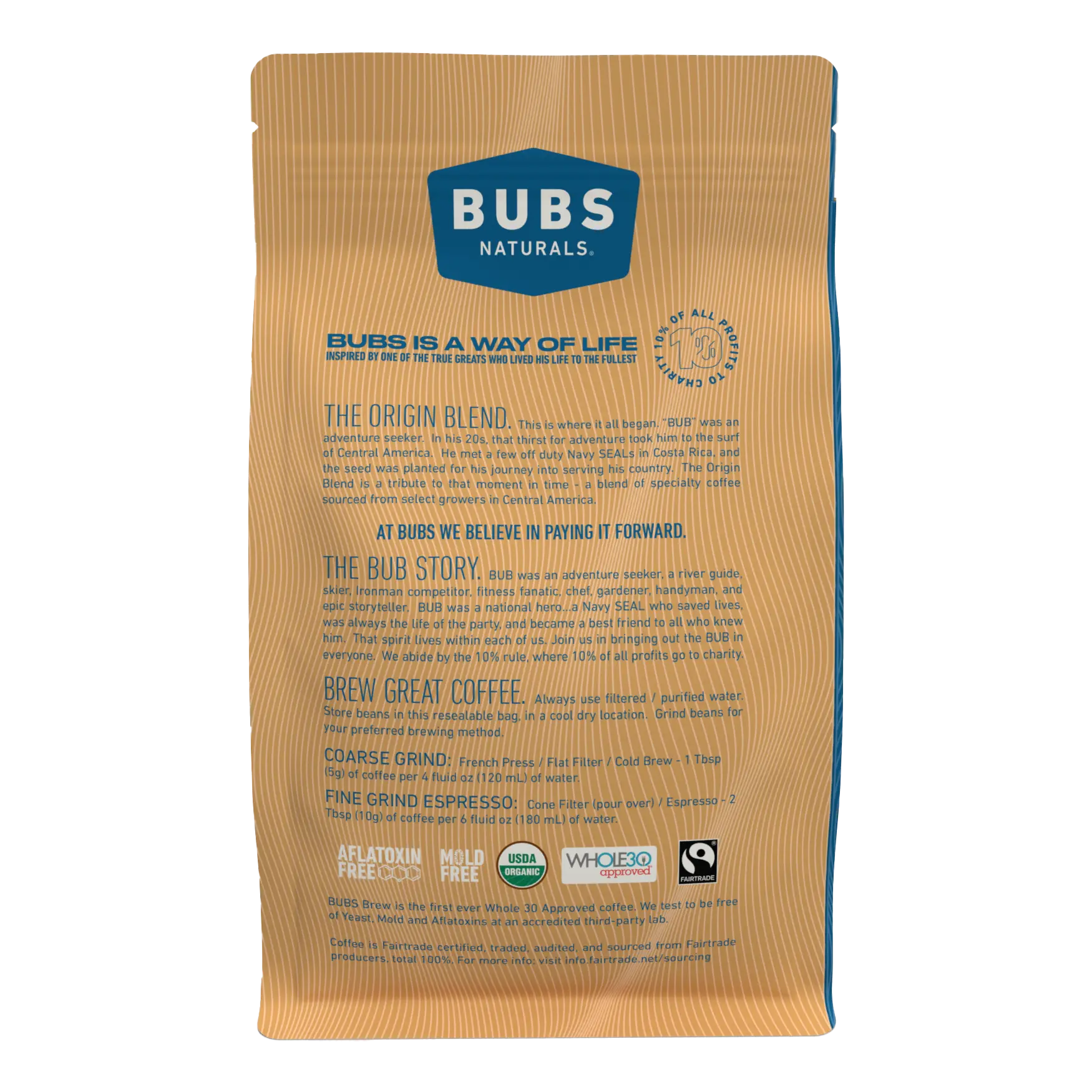 BUBS Brew Origin Specialty Coffee, Medium Roast, Back