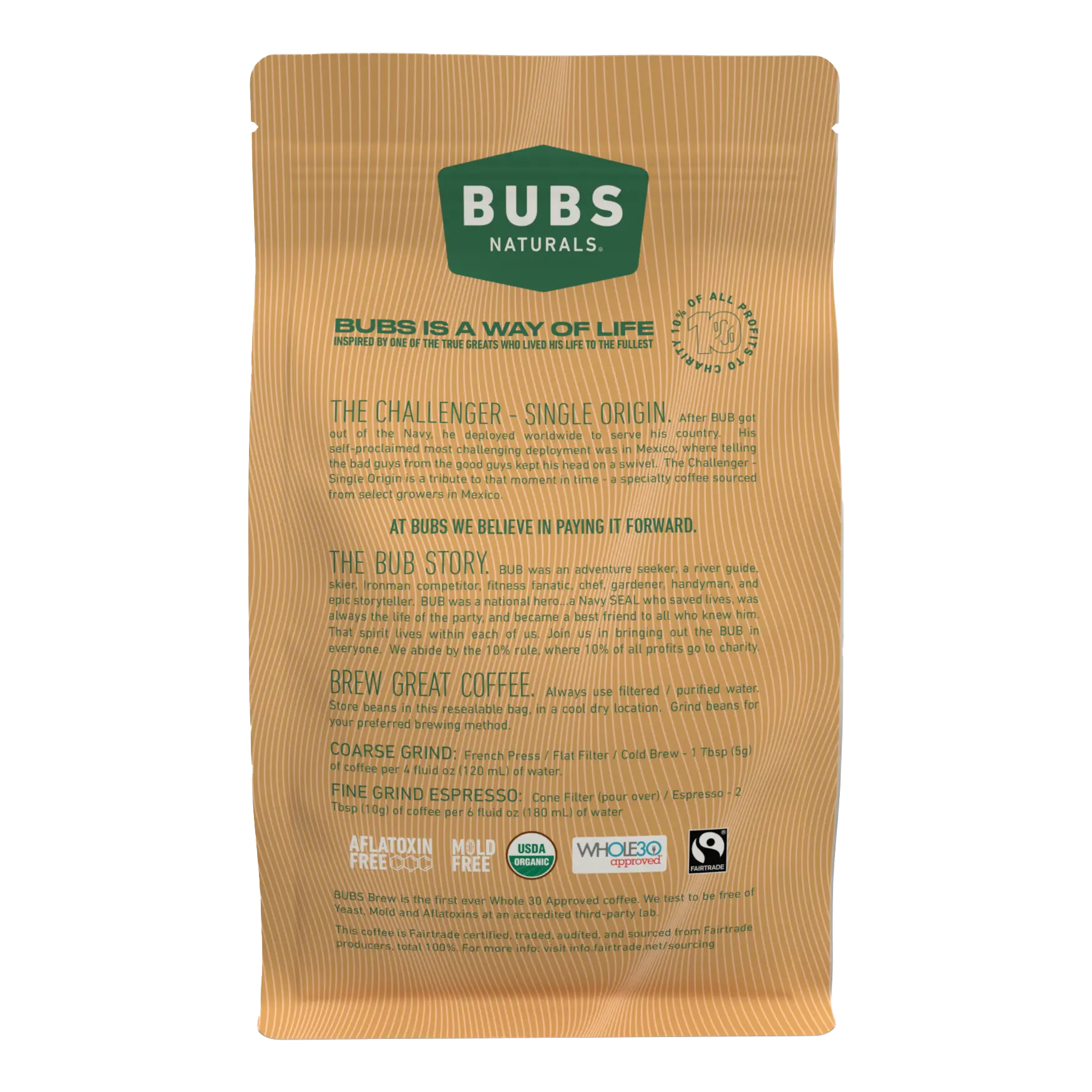 BUBS Brew Challenger Specialty Coffee, Medium Roast Whole Bean, Back