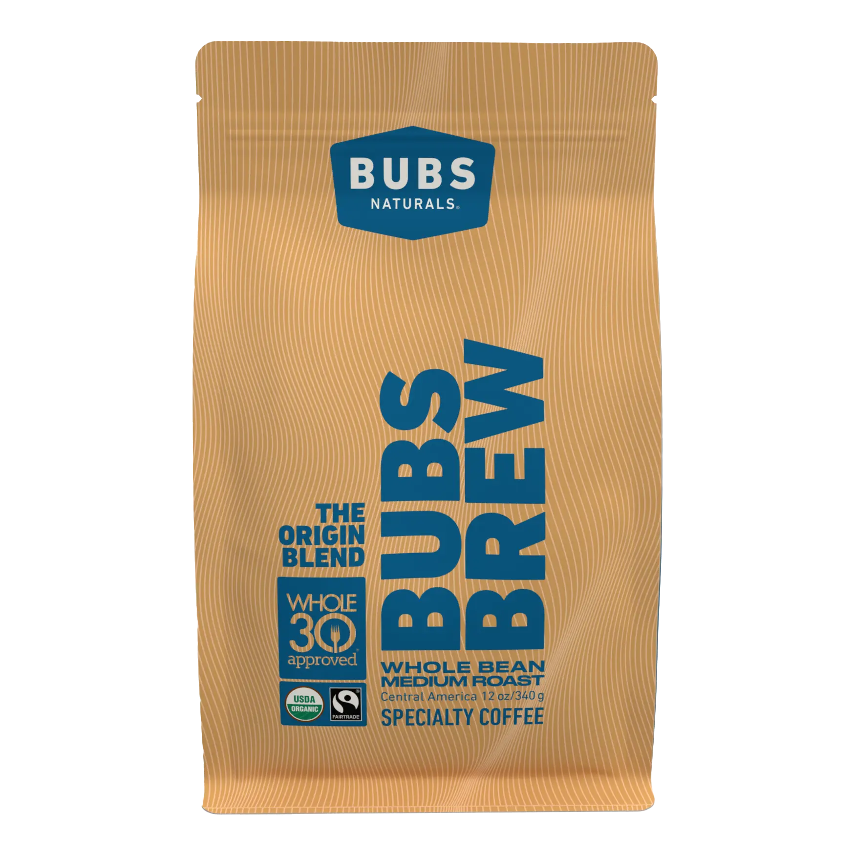 BUBS Brew Origin Specialty Coffee, Medium Roast Whole Bean, Front