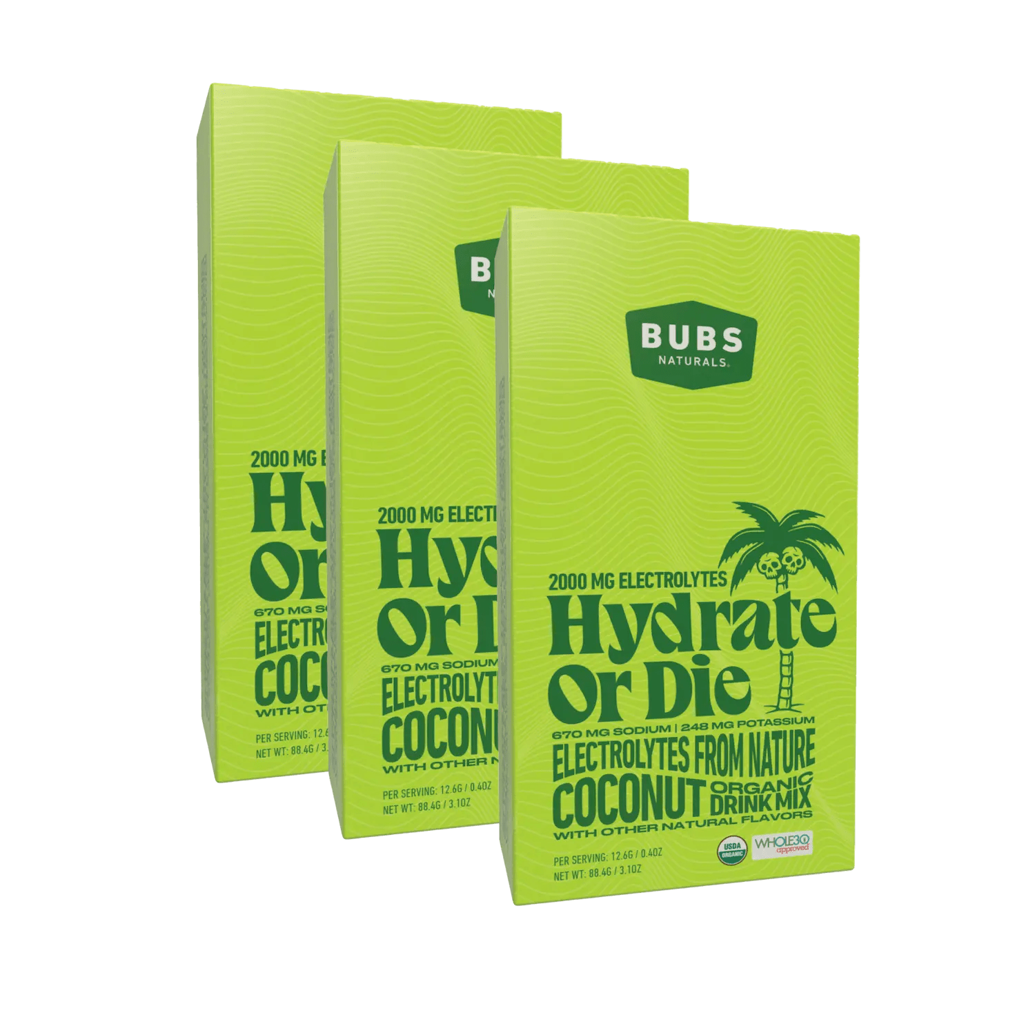 BUBS Naturals Hydrate or Die Electrolyte Cartons, coconut, bundle of 3