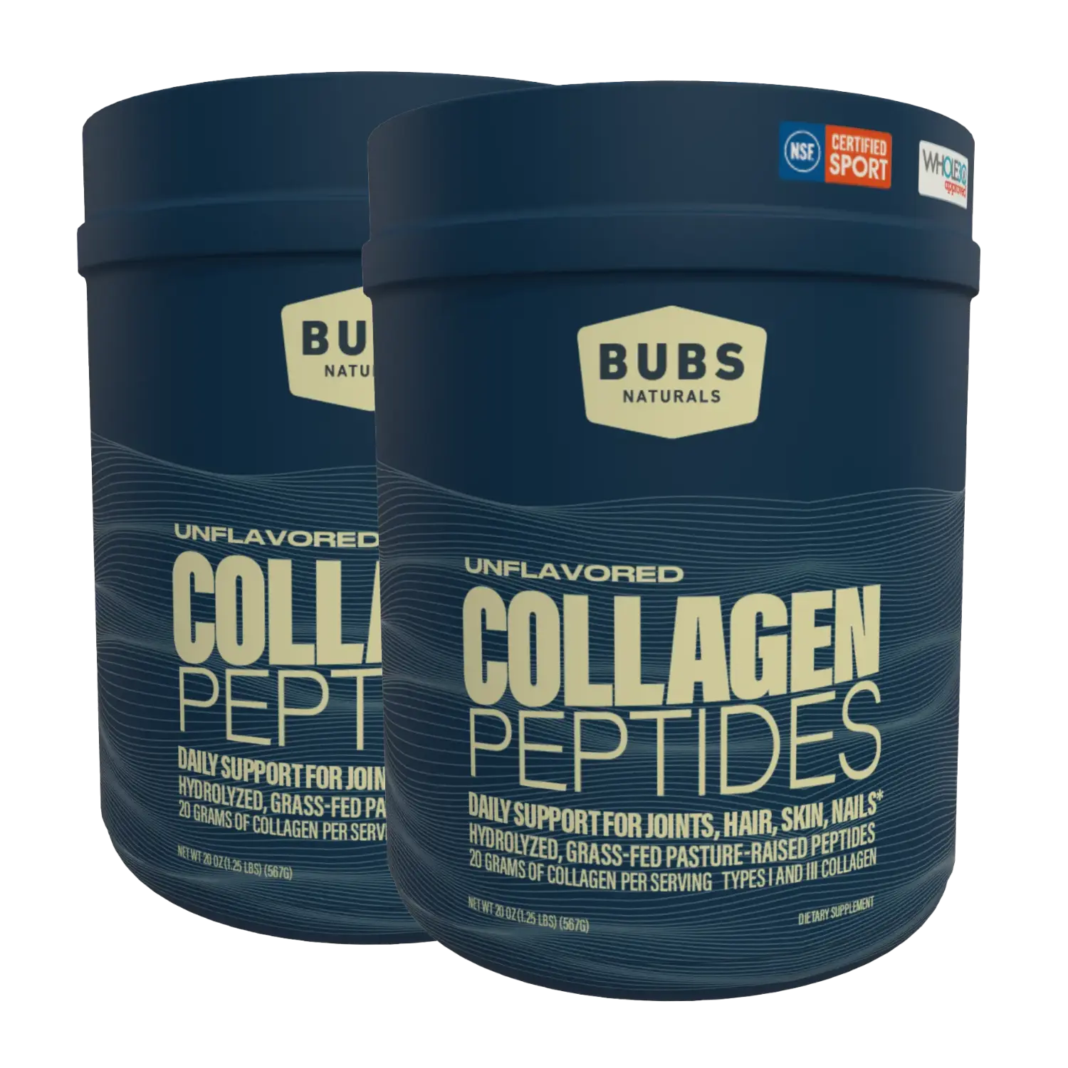 BUBS Naturals Unflavored Collagen Peptides, 20oz, 2 tub bundle