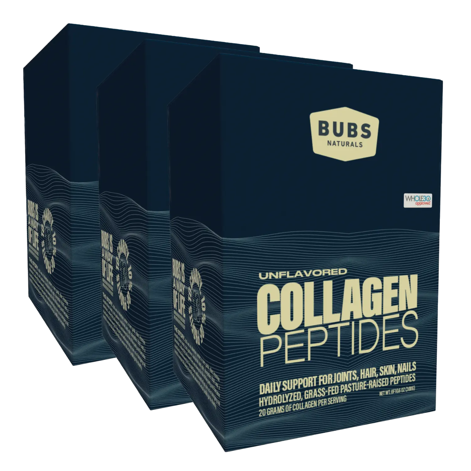 Unflavored Collagen Peptides Protein Powder, 20 count single-use stick packs, BUBS NATURALS, Travel Packs, 3 pack bundle