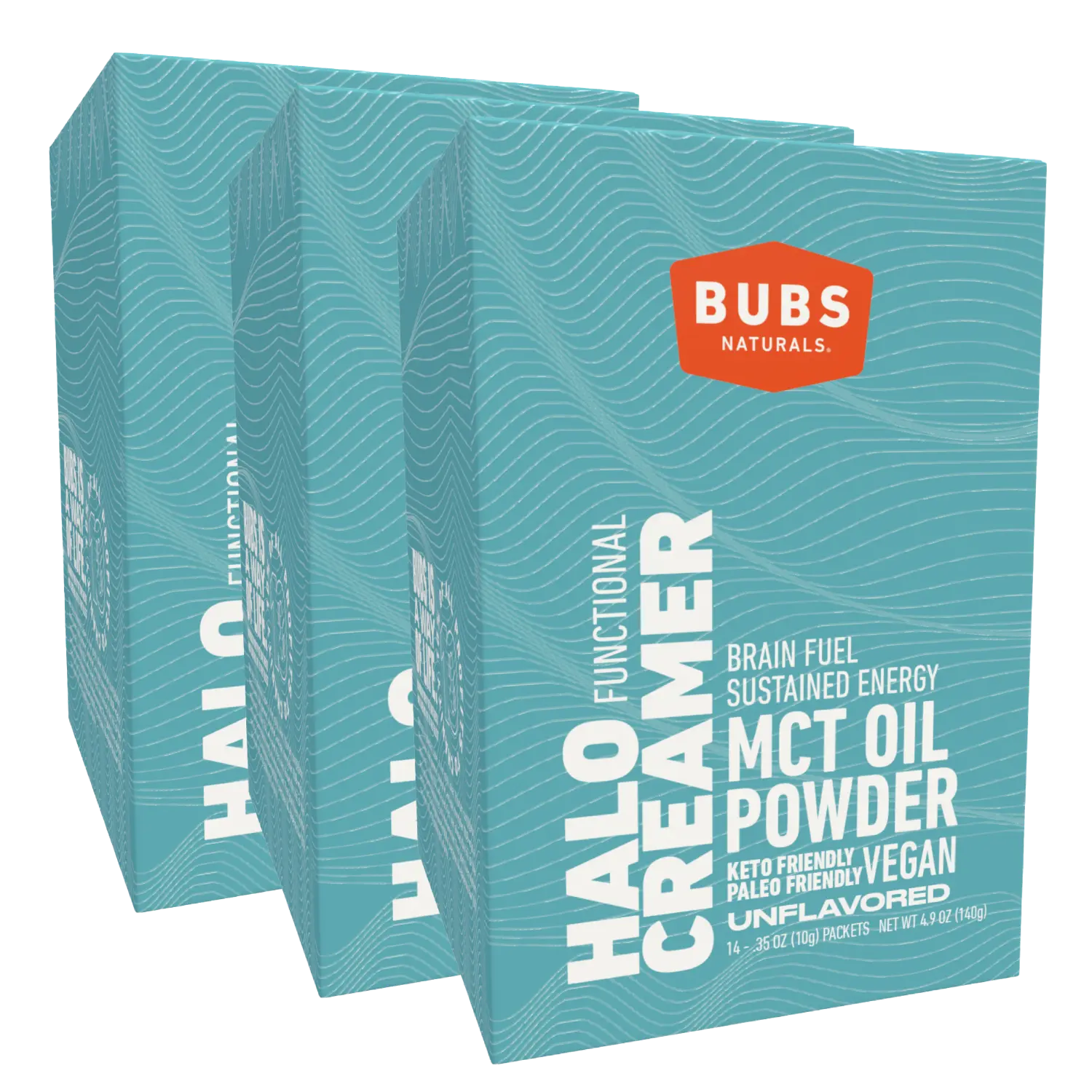 BUBS Naturals MCT Oil Powder, Vegan Halo Functional Creamer, 14ct travel pack, bundle of 3