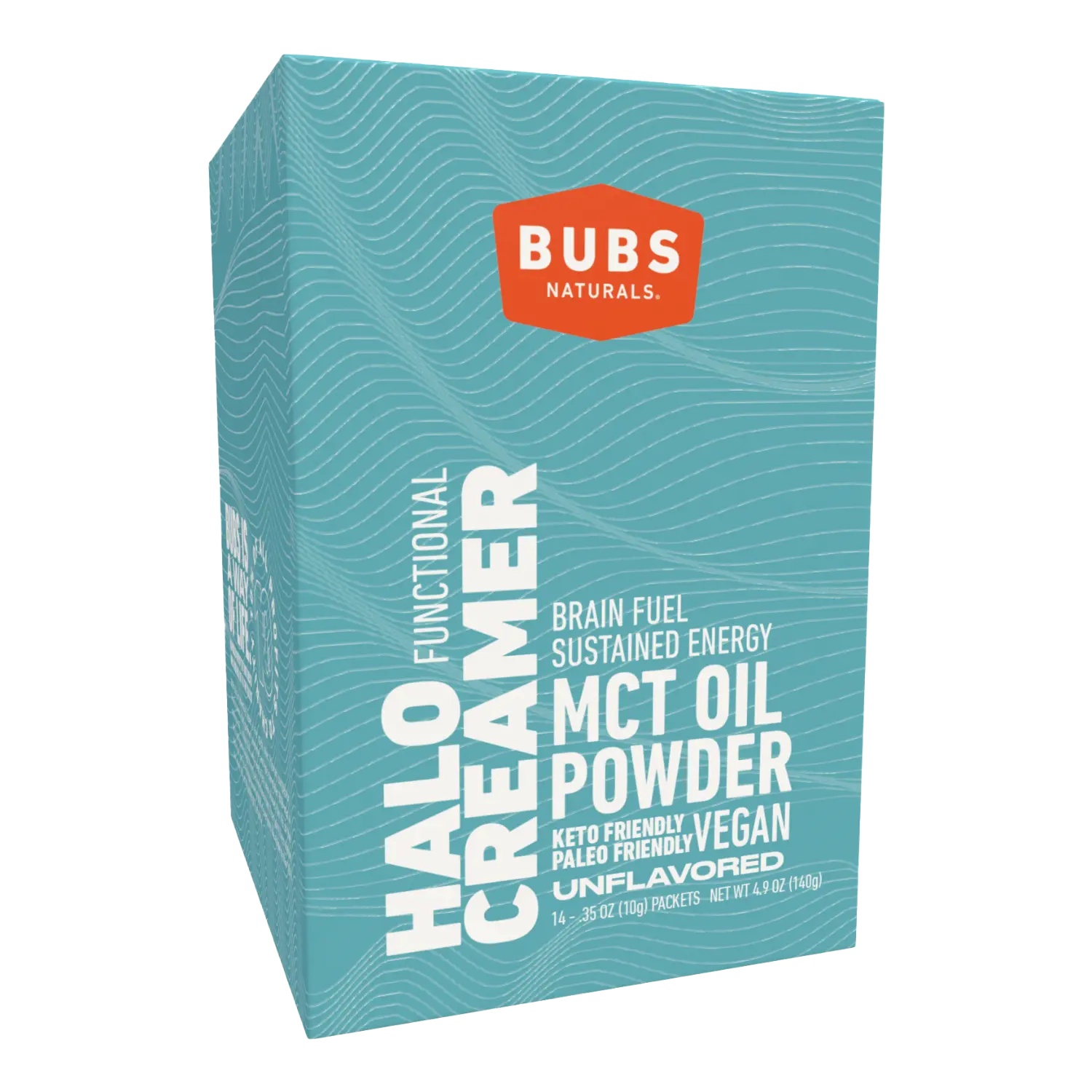 BUBS Naturals MCT Oil Powder, Vegan Halo Functional Creamer, 14ct travel pack, front