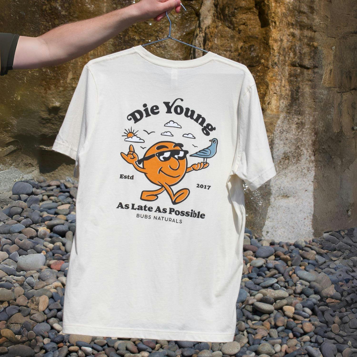 BUBS Naturals Die Young Tan T-Shirt, Back Outside
