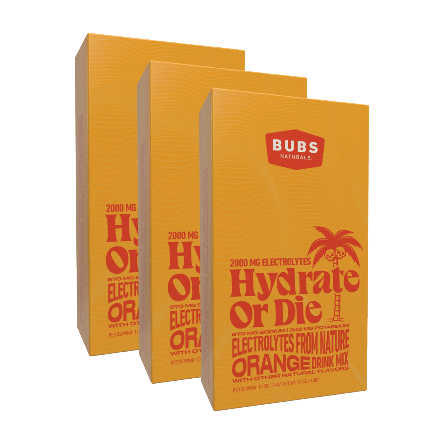 BUBS Naturals Hydrate or Die Electrolyte Cartons, orange, bundle of 3