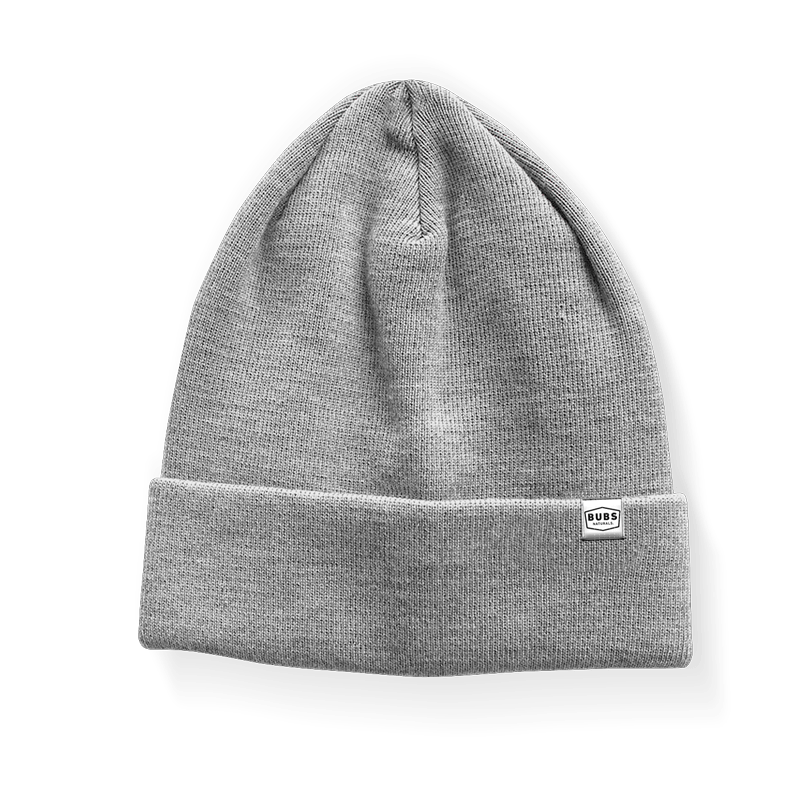 gray beanie with small BUBS Naturals logo on front