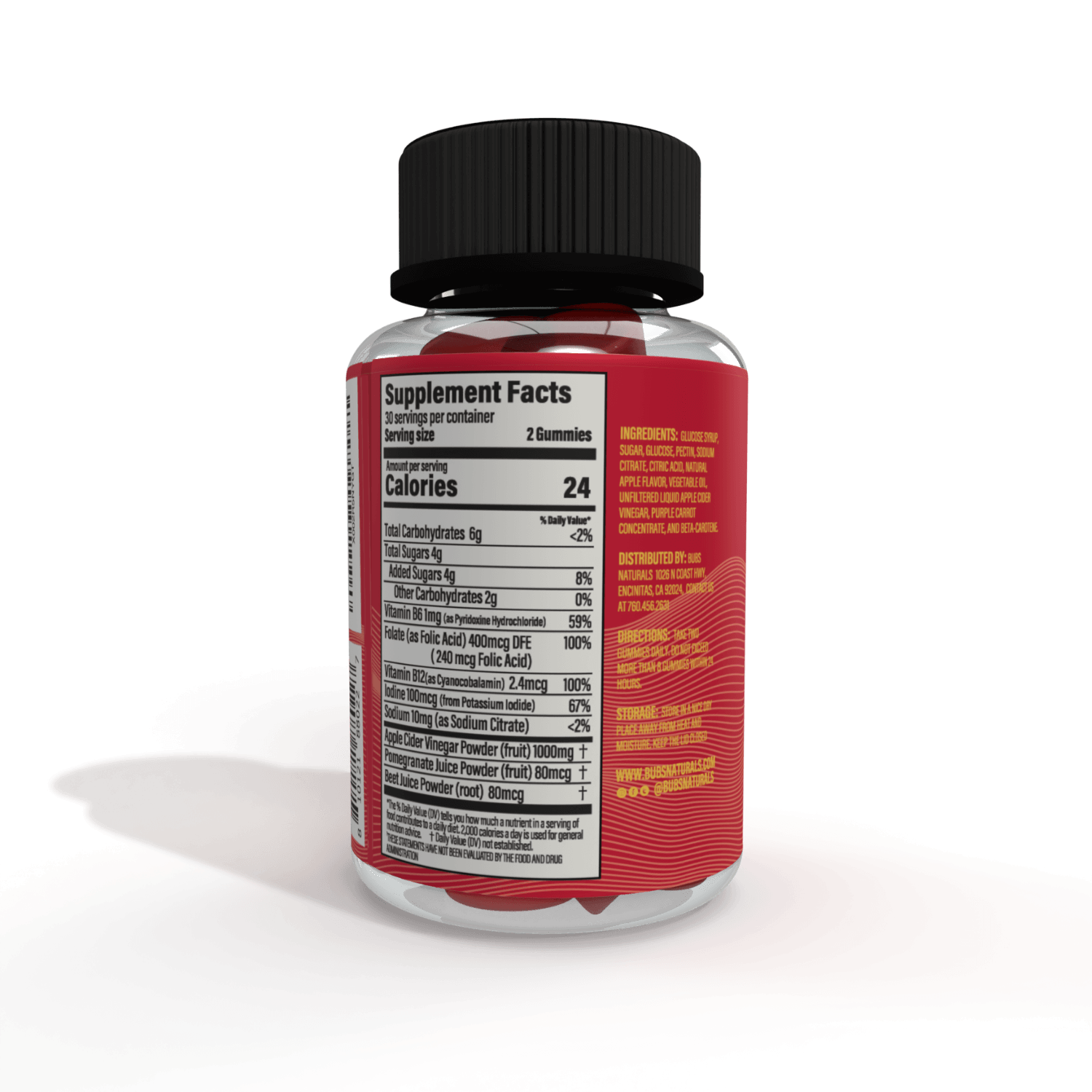 BUBS Naturals Apple Cider Vinegar Gummies, Back Supplement Facts