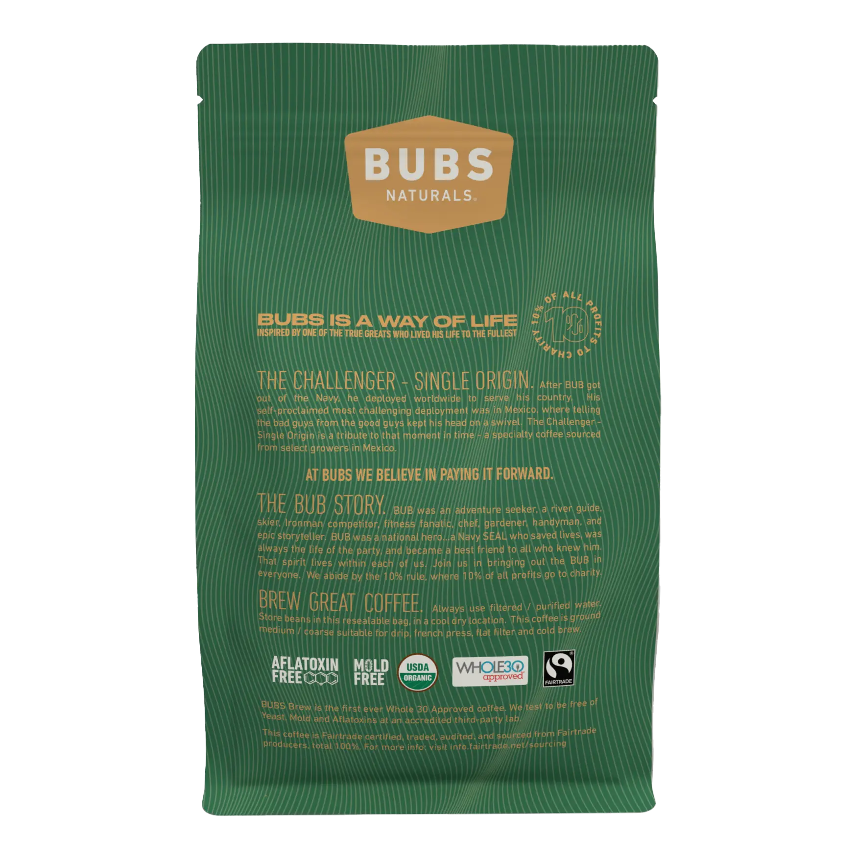 BUBS Brew Challenger Specialty Coffee, Dark Roast Ground, Back