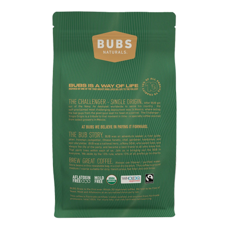 BUBS Brew Challenger Specialty Coffee, Dark Roast Ground, Back