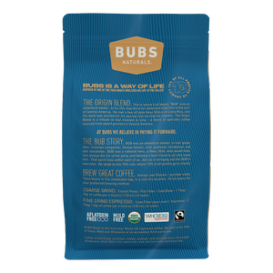 BUBS BREW Origin Blend Specialty Coffee, Dark Roast Whole Bean, Back