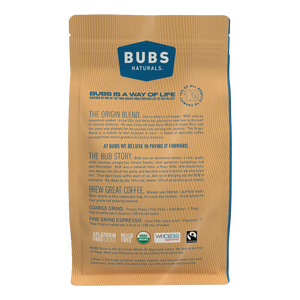 BUBS BREW Origin Blend Specialty Coffee, Medium Roast Whole Bean, BACK