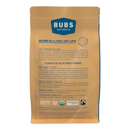 BUBS BREW Origin Blend Specialty Coffee, Medium Roast Ground, Back