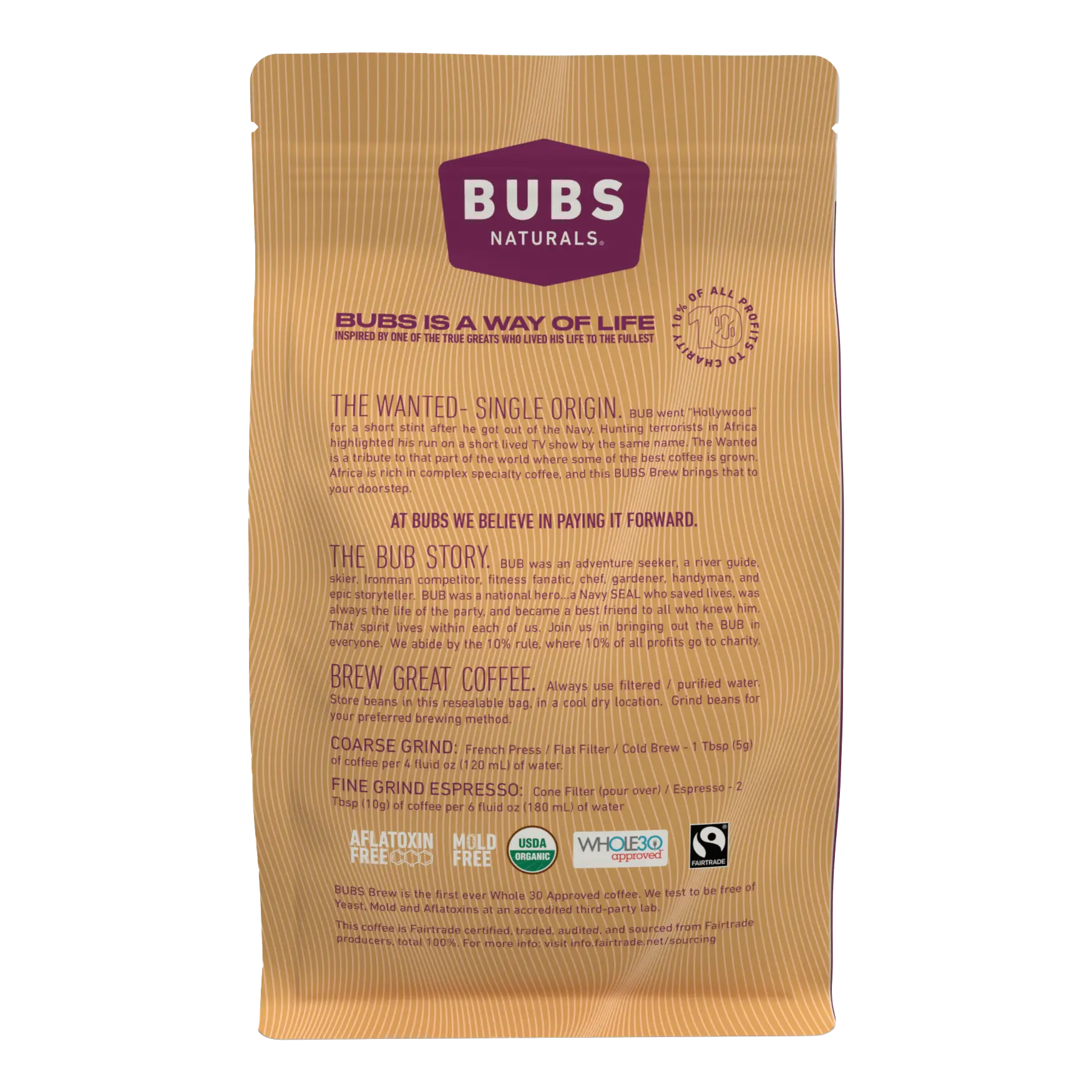 BUBS Brew Wanted Specialty Coffee, Medium Roast, Back