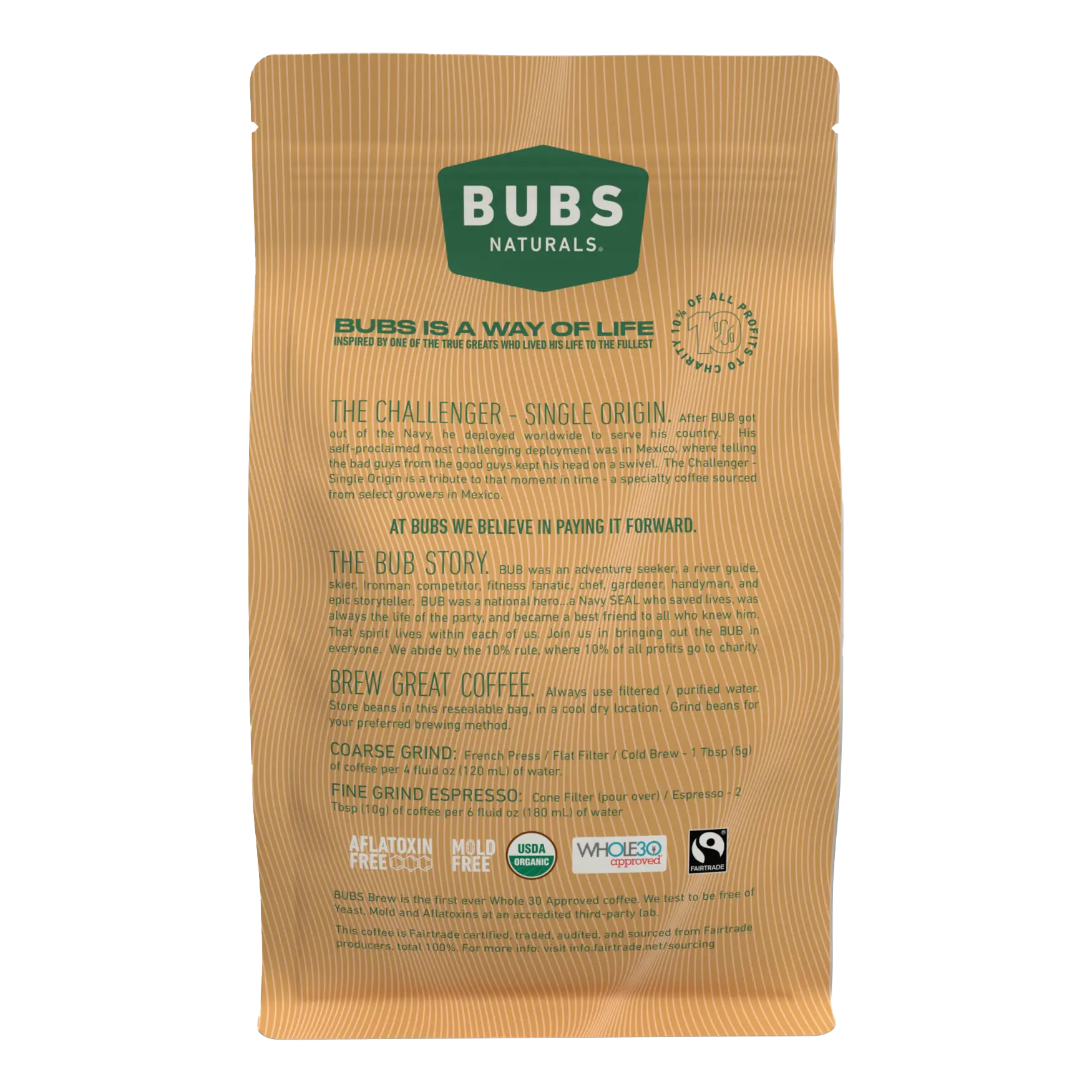 BUBS Brew Challenger Specialty Coffee, Medium Roast Whole Bean, Back