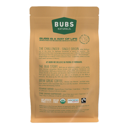 BUBS Brew Challenger Specialty Coffee, Medium Roast Whole Bean, Back