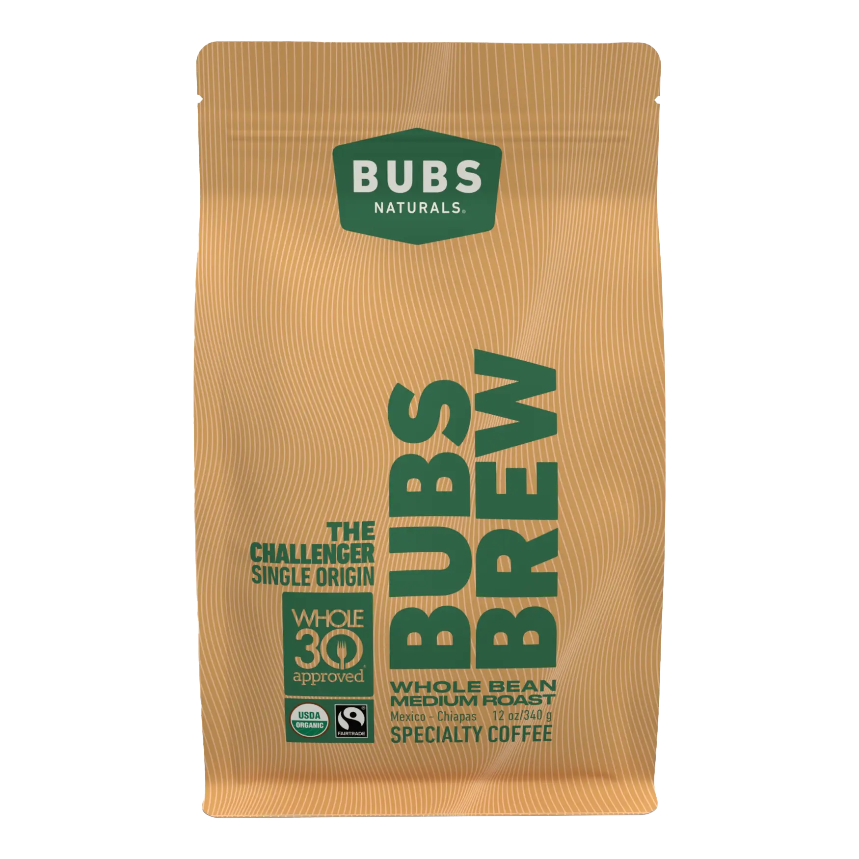 BUBS Brew Challenger Specialty Coffee, Medium Roast Whole Bean, Front
