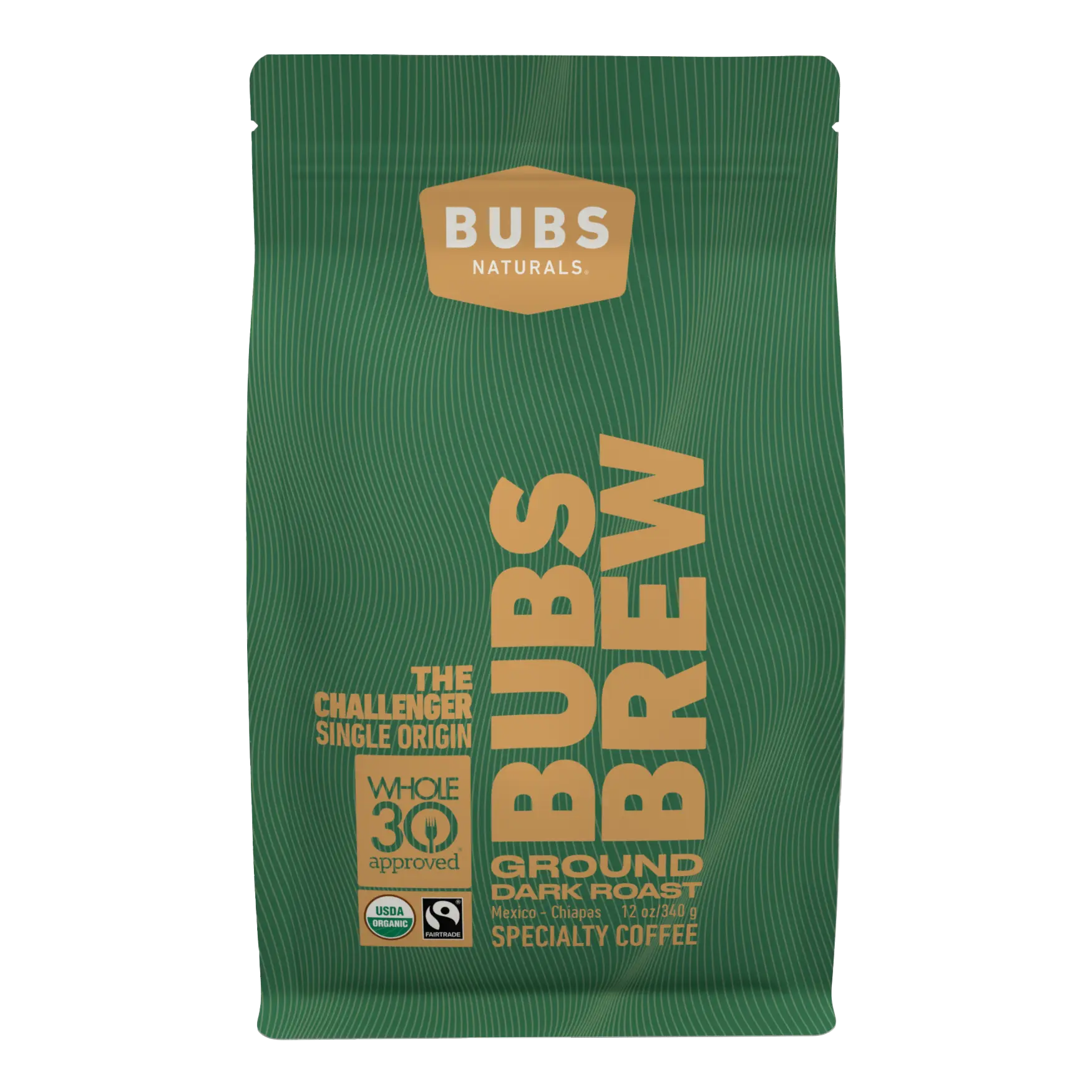 BUBS Brew Challenger Specialty Coffee, Dark Roast Ground, Front