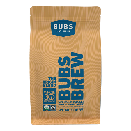 BUBS BREW Origin Blend Specialty Coffee, Medium Roast Whole Bean, Front