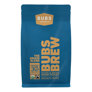 BUBS BREW Origin Blend Specialty Coffee, Dark Roast Whole Bean, Front