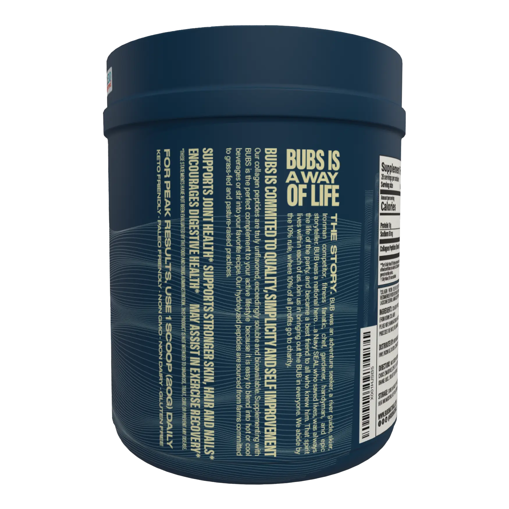 Collagen Protein, 20oz CASE PACK (6) BUBS NATURALS, Side View