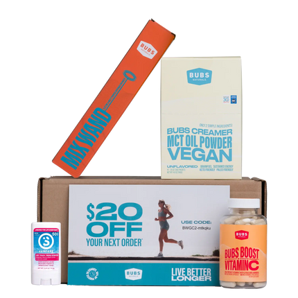 BUBS Naturals welcome kit with Mix Wand, Vegan MCT Oil Powder, Vitamin C, deodorant